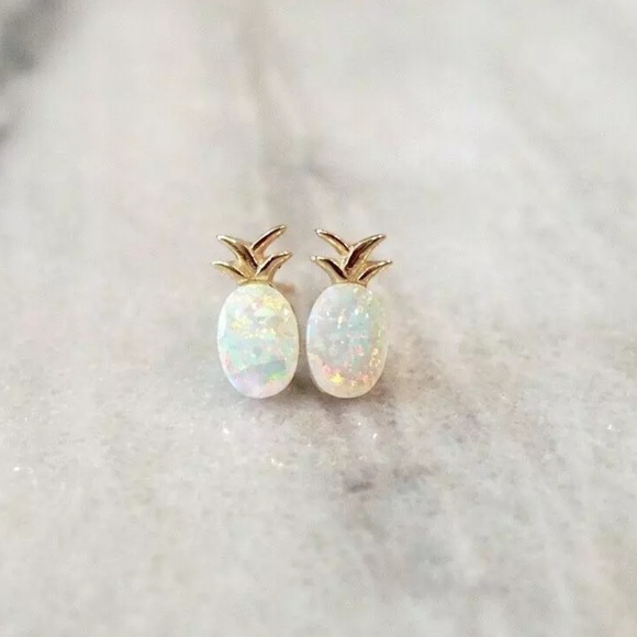 Jewelry - Dainty Opal Pineapple Gold Sterling Silver Studs